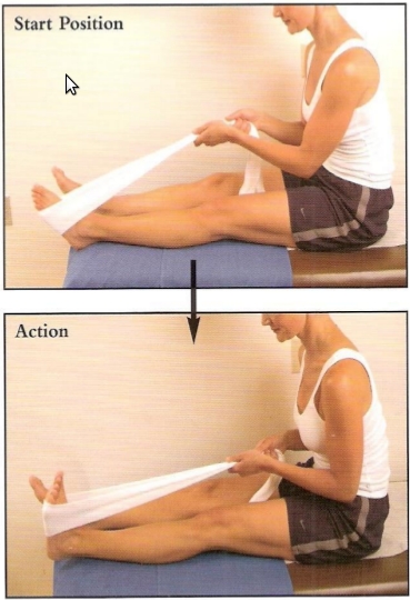 Rozciąganie rozcięgna podeszwowego, Achillesa (mięśnia trójgłowego) i mięśnia piszczelowego tylnego w pozycji siedzącej